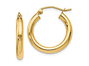10k Yellow Gold 20mm x 3mm Polished Hinged Hoop Earrings