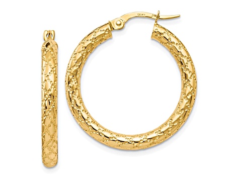 10k Yellow Gold Polished And Textured Hinged Hoop Earrings