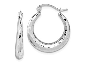 10k White Gold 23mm x 3.8mm Polished & Diamond-Cut Hoop Earrings