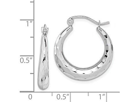 10k White Gold 23mm x 3.8mm Polished & Diamond-Cut Hoop Earrings