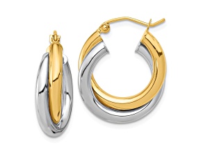 10k Two-Tone Polished Double Tube Hoop Earrings