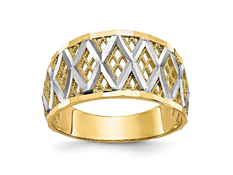 10k Yellow Gold & Rhodium Diamond-Cut Filigree Ring