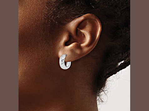 10k White Gold 14mm x 4mm Polished And Diamond-Cut Hoop Earrings