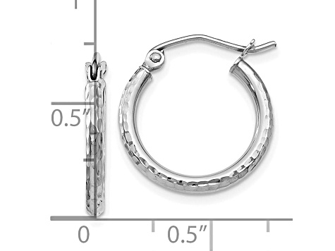 10k White Gold 17mm x 4mm Diamond-Cut Hinged Hoop Earrings