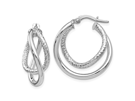 10k White Gold 23mm x 3.5mm Polished And Textured Fancy Hoop Earrings