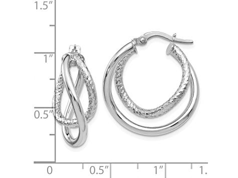 10k White Gold 23mm x 3.5mm Polished And Textured Fancy Hoop Earrings