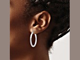 10k White Gold 25mm x 3mm Satin & Diamond-Cut  Round Hoop Earrings
