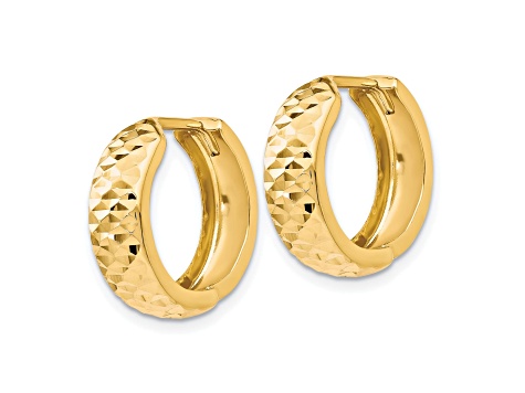 10k Yellow Gold 16mm x 4mm Polished And Diamond-Cut Hinged Hoop Earrings