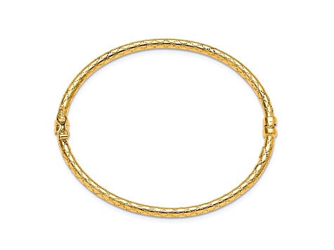 10K Yellow Gold Polished and Textured Hinged Bangle