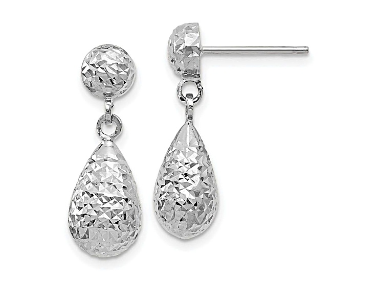 10k White Gold Diamond-Cut Post Dangle Earrings