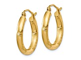 10k Yellow Gold 20mm x 3mm Satin & Diamond-Cut Round Hoop Earrings