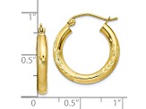 10k Yellow Gold 20mm x 3mm Satin & Diamond-Cut Round Hoop Earrings