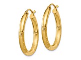 10k Yellow Gold 25mm x 3mm Satin & Diamond-Cut  Round Hoop Earrings