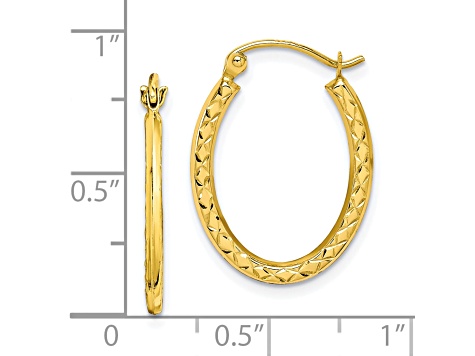 10k Yellow Gold 20mm x 1mm Textured Lightweight Oval Hoop Earrings ...