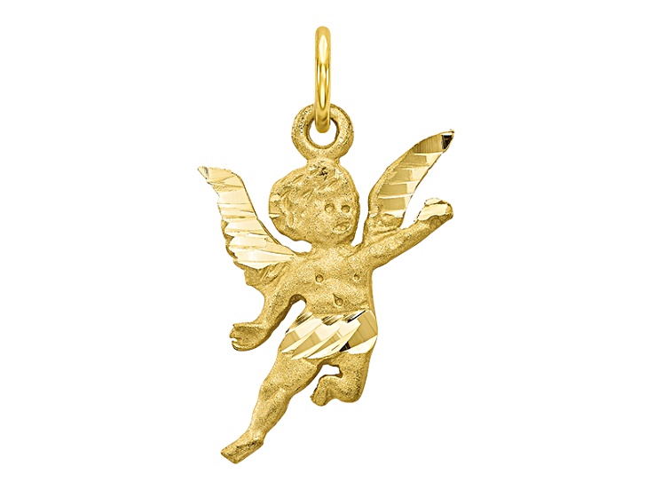 10k Yellow Gold Solid Satin Angel Charm