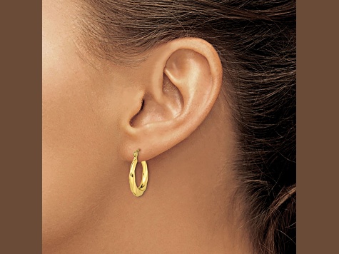 10k Yellow Gold 14mm x 3mm Fancy Small Hoop Earrings