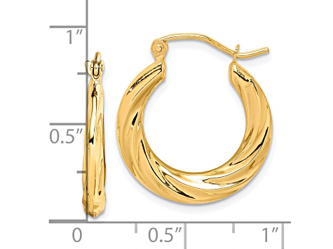 10k Yellow Gold 14mm x 3mm Fancy Small Hoop Earrings