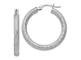 10k White Gold 27mm x 7.75mm Polished And Textured Hinged Hoop Earrings