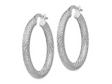 10k White Gold 27mm x 7.75mm Polished And Textured Hinged Hoop Earrings