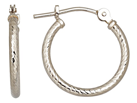 14k White Gold Textured Diamond Cut Hoop Earrings Hollow Center 14k White Gold Textured Diamond Cut Hoop Earrings Hollow Center