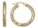 14k Yellow Gold 3x20mm Round Textured Twist Hoop Earrings     Hollow Center    Made in Italy
