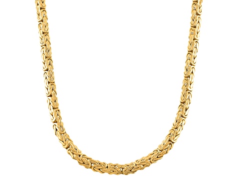 10k Yellow Gold Hollow 4mm Byzantine Link Chain Necklace 18 inch