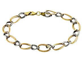 10k Yellow Gold & 10k White Gold Hollow Double Curb Link Link 1 + 1 Bracelet