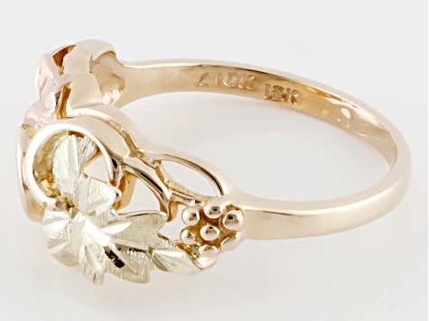10k Yellow Gold And 12k Rose And Green Gold Leaves Ring