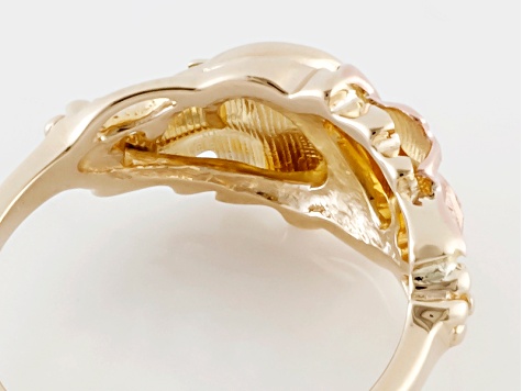 10k Yellow Gold And 12k Rose And Green Gold Leaves Ring