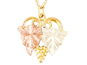 10k Yellow Gold And 12k Rose And Green Gold Heart Pendant With Chain