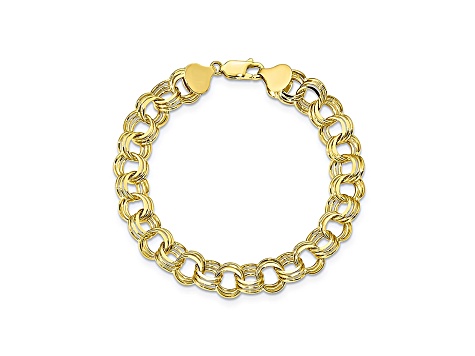 10k Yellow Gold Triple Link Charm Bracelet 7 inches