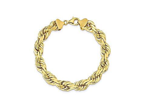 10k Yellow Gold 10mm Handcrafted Diamond-Cut Rope Bracelet 9 inches