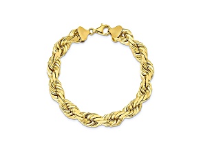 10k Yellow Gold 10mm Handcrafted Diamond-Cut Rope Bracelet 9 inches