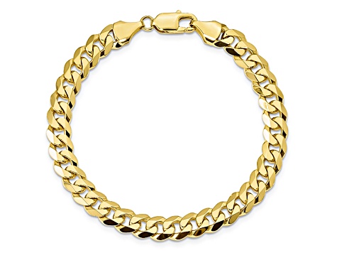 10k Yellow Gold 8.25mm Flat Beveled Curb Bracelet 8 inches