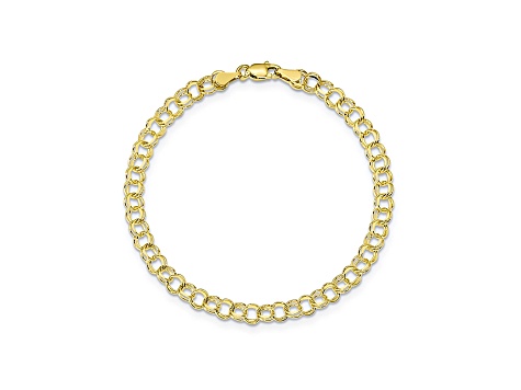 10k Yellow Gold Solid Double Link Charm Bracelet 7 inches