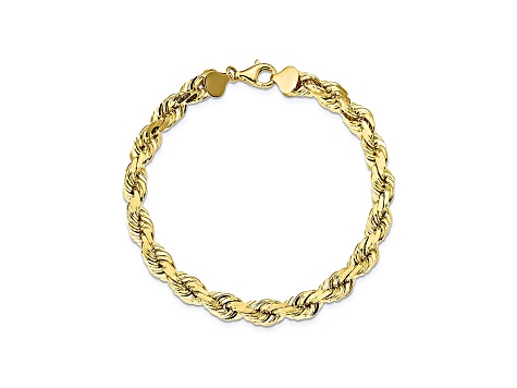 10k Yellow Gold 8mm Handmade Diamond-Cut Rope Bracelet 9 inches