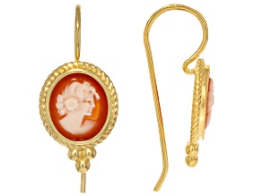 18k Yellow Gold Over Bronze 13x11mm Oval Cameo Earrings