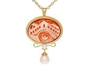 18k Yellow Gold Over Bronze 30mm Rialto Bridge with Cultured Freshwater Pearl Pendant