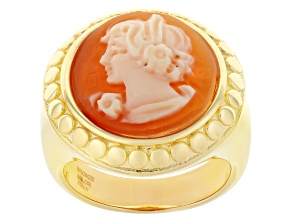 18k Yellow Gold Over Bronze 15mm Cameo Ring with Rope Frame