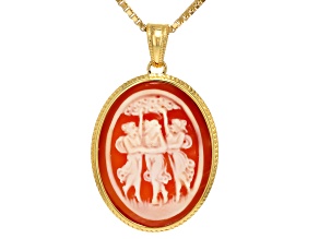 18k Yellow Gold Over Bronze 30x20mm "Three Graces" Cameo Pendant with Chain