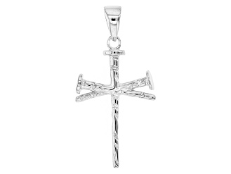 10k White Gold Nail Cross Pendant.