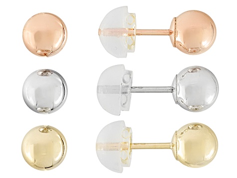 10k Yellow Gold White Rose Ball Stud Earring Set Of Three 10k Yellow Gold White Rose Ball Stud Earring Set Of Three