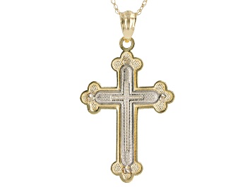 30mm x 19mm with 18 Rolo Chain 14K Two-Tone Gold Religious Crucifix Charm Pendant