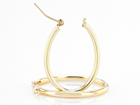 14K Yellow Gold 2x25MM Oval Tube Hoop Earrings