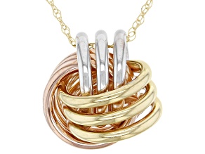 14K Yellow Gold Tricolor Love Knot Pendant With Chain.