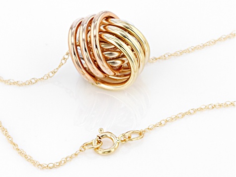14K Yellow Gold Tricolor Love Knot Pendant With Chain.