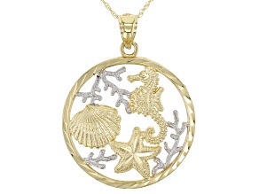 14K Yellow Gold Two Toned Sea Life Pendant With Chain