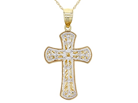 14K Yellow Gold Two Toned Cross Pendant With Chain. - DOM405 | JTV.com