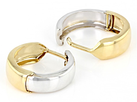 14k Yellow Gold & Rhodium Over 14k White Gold 9/16" Huggie Hoop Earrings