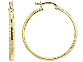 14k Yellow Gold Diamond-Cut 1 1/8" Hoop Earrings